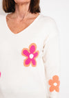 Serafina Collection One Size Flower Print Sweater, Ecru
