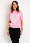 Serafina Collection One Size Tulle Heart Sweater, Fuchsia