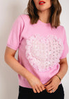 Serafina Collection One Size Tulle Heart Sweater, Fuchsia