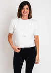 Serafina Collection One Size Bow Applique Sweater, White