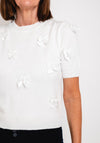 Serafina Collection One Size Bow Applique Sweater, White