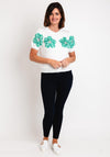 Serafina Collection One Size Flower Applique Sweater, White & Green