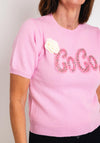 Serafina Collection One Size Beaded Text Sweater, Rose