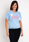 Serafina Collection One Size Beaded Text Sweater, Sky Blue