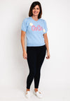 Serafina Collection One Size Beaded Text Sweater, Sky Blue