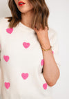 Serafina Collection One Size Heart Applique Knit Sweater, Cream