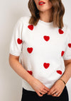 Serafina Collection One Size Heart Applique Knit Sweater, White