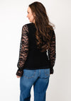 Serafina Floral Print Long Sleeve Mesh Top, Black