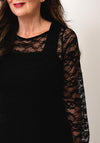 Serafina Floral Print Long Sleeve Mesh Top, Black