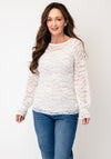 Serafina Floral Print Long Sleeve Mesh Top, White
