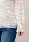 Serafina Floral Print Long Sleeve Mesh Top, White