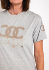 Serafina Collection Rhinestone Chain Detail T-Shirt, Grey
