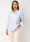 Serafina Collection Striped Frill Neck Blouse, Blue
