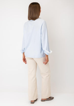 Serafina Collection Striped Frill Neck Blouse, Blue