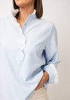 Serafina Collection Striped Frill Neck Blouse, Blue
