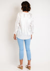 Serafina Collection Curve Animal Print Satin Blouse, White