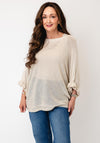 Serafina One Size Frill Sleeve Knit Jumper, Beige