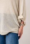 Serafina One Size Frill Sleeve Knit Jumper, Beige