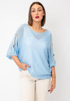 Serafina Knitted with Embellished Button Detail Sweater, Blue