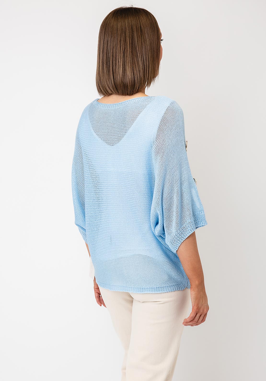 Serafina Knitted with Embellished Button Detail Sweater, Blue