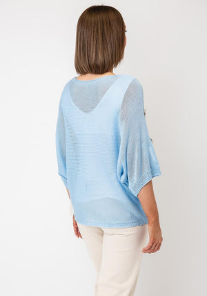 Serafina Knitted with Embellished Button Detail Sweater, Blue