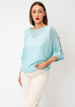 Serafina Knitted with Embellished Button Detail Sweater, Mint