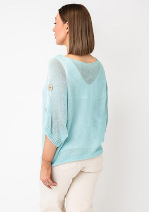 Serafina Knitted with Embellished Button Detail Sweater, Mint