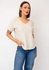 Serafina V-Neck Short Sleeve Jumper, Beige