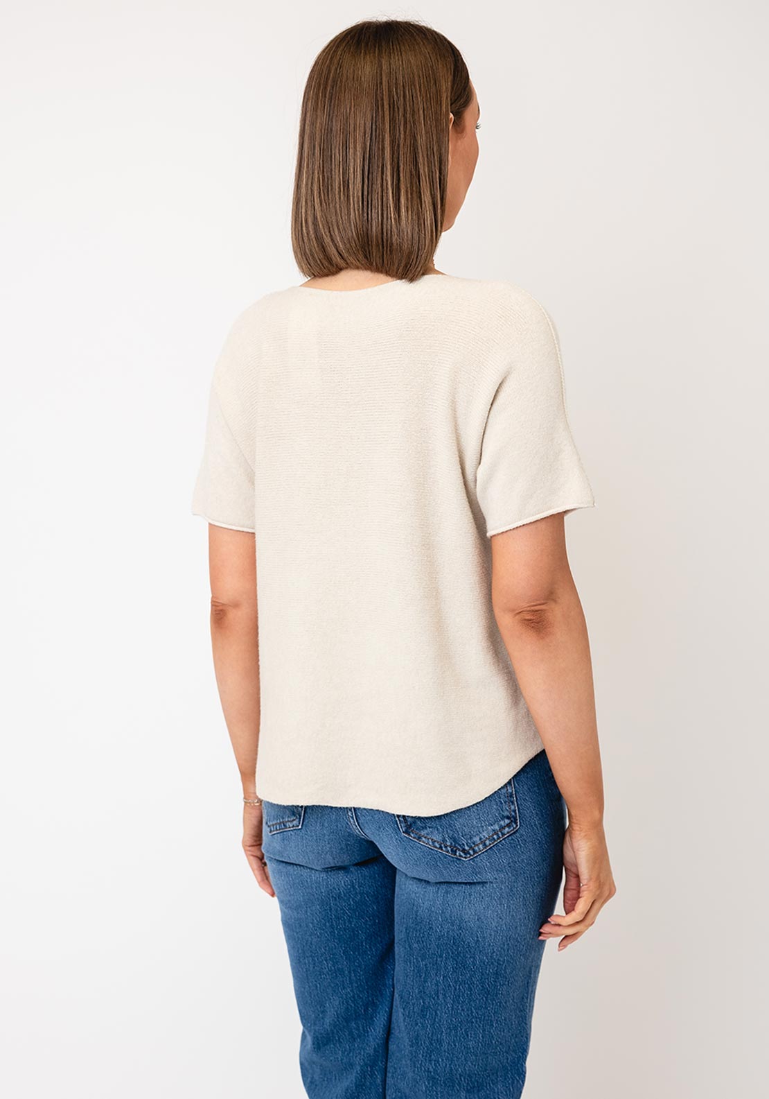 Serafina V-Neck Short Sleeve Jumper, Beige