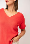 Serafina V-Neck Short Sleeve Jumper, Coral