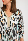 Serafina Collection One Size Tie Leopard Print Light Top, Black & Mint