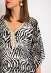 Serafina Collection One Size Tie Zebra Print Light Top, Black & Gold