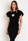Serafina Collection Beaded Flower Layered Sleeve Top, Black