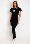 Serafina Collection Beaded Flower Layered Sleeve Top, Black