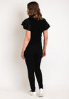 Serafina Collection Beaded Flower Layered Sleeve Top, Black