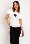 Serafina Collection Beaded Flower Layered Sleeve Top, White