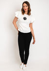 Serafina Collection Beaded Flower Layered Sleeve Top, White