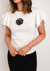Serafina Collection Beaded Flower Layered Sleeve Top, White