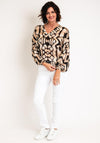 Serafina Collection One Size Retro Print V Neck Top, Beige