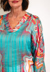 Serafina Collection One Size Retro Print V Neck Top, Teal