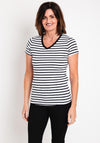 Serafina Collection Striped V Neck T-Shirt, White & Black
