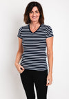 Serafina Collection Striped V Neck T-Shirt, Navy
