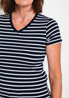 Serafina Collection Striped V Neck T-Shirt, Navy