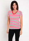 Serafina Collection Striped V Neck T-Shirt, Red