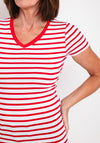 Serafina Collection Striped V Neck T-Shirt, Red