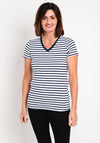 Serafina Collection Striped V Neck T-Shirt, White & Navy