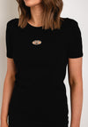 Serafina Collection H Embellished Cut out Top, Black