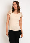 Serafina Collection Rhinestone Crochet Sleeve Top, Beige