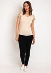 Serafina Collection Rhinestone Crochet Sleeve Top, Beige