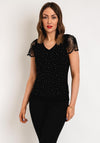 Serafina Collection Rhinestone Crochet Sleeve Top, Black